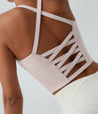 Crisscross Backless Built-in Bra Cropped Running Tank Top A-D Cups - Almost Mauve
