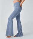 Halara Flex™ High Waisted Crossover Pocket Cool Touch Washed Casual Jeans - Tile Blue Denim