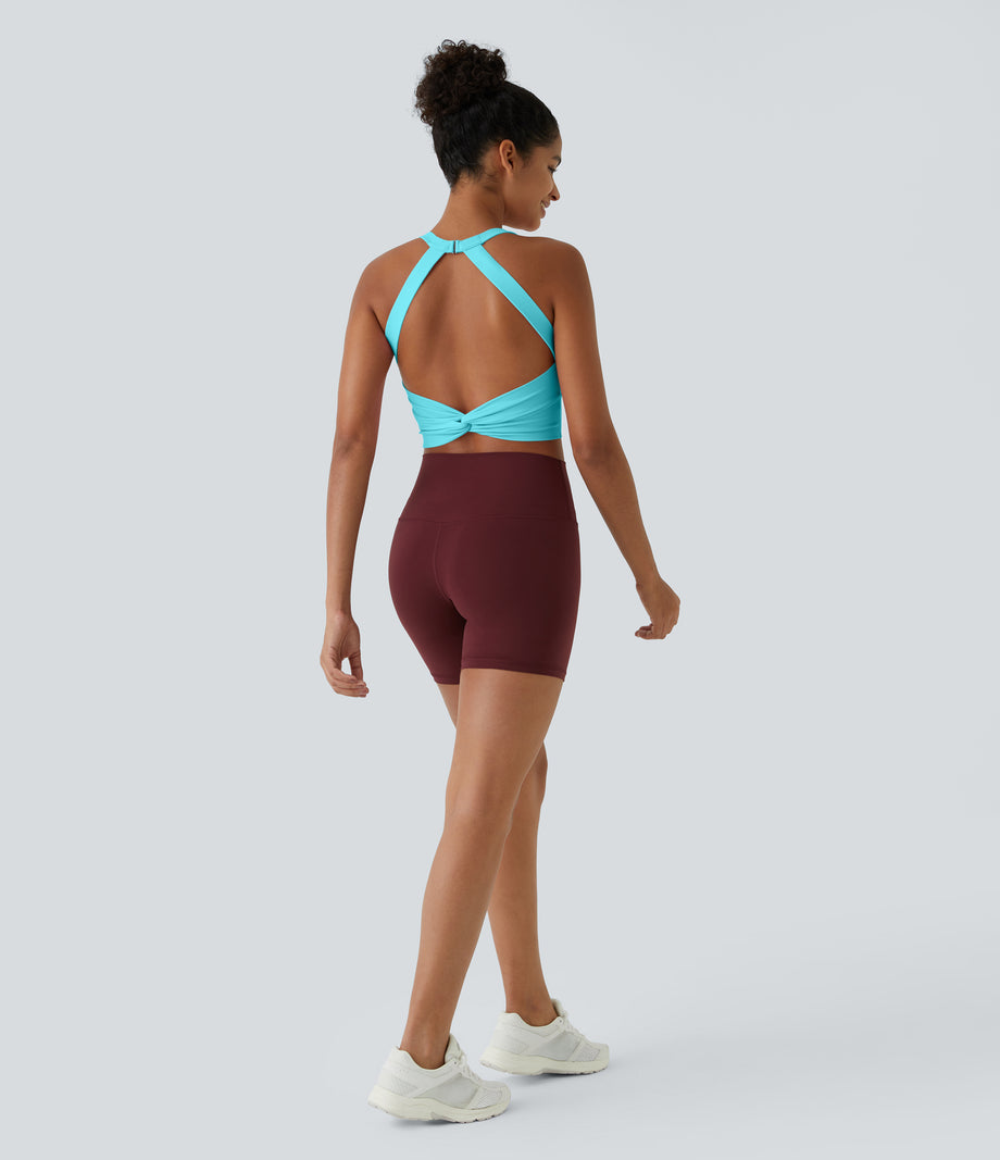 SoftlyZero™ Plush Cut Out Cropped Yoga Tank Top - Baroque Blue