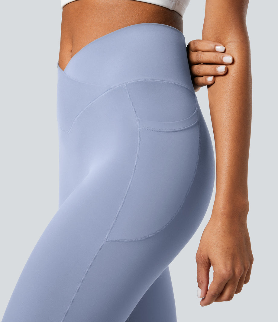 SoftlyZero™ Crossover Pocket Plain Leggings-UPF50+ - Xenon Blue