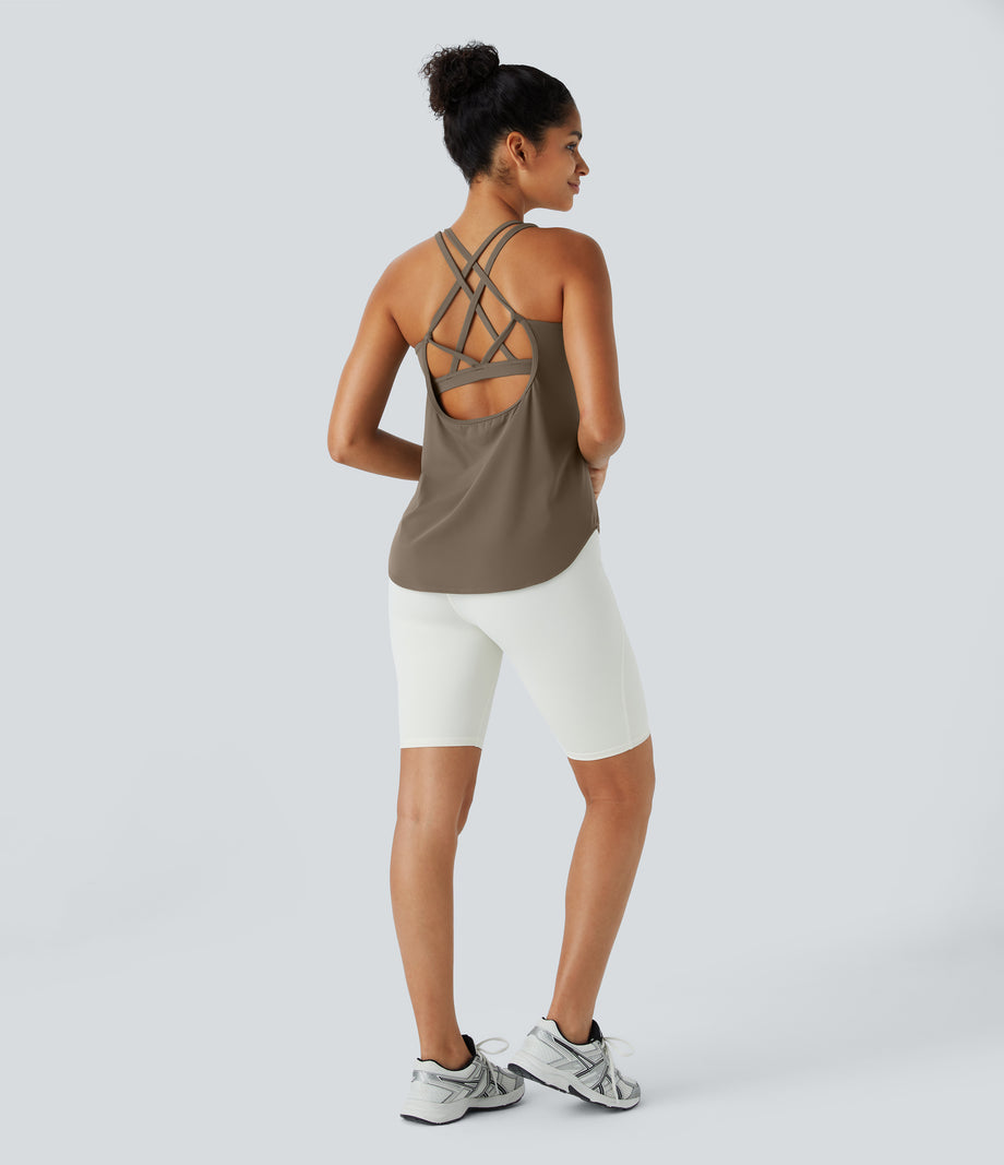 Halara UltraSculpt™ Round Neck Curved Hem Workout Tank Top - Dawn Brown