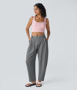 Mid Rise Pocket Barrel Leg Baggy Work Pants - Poppy Seed