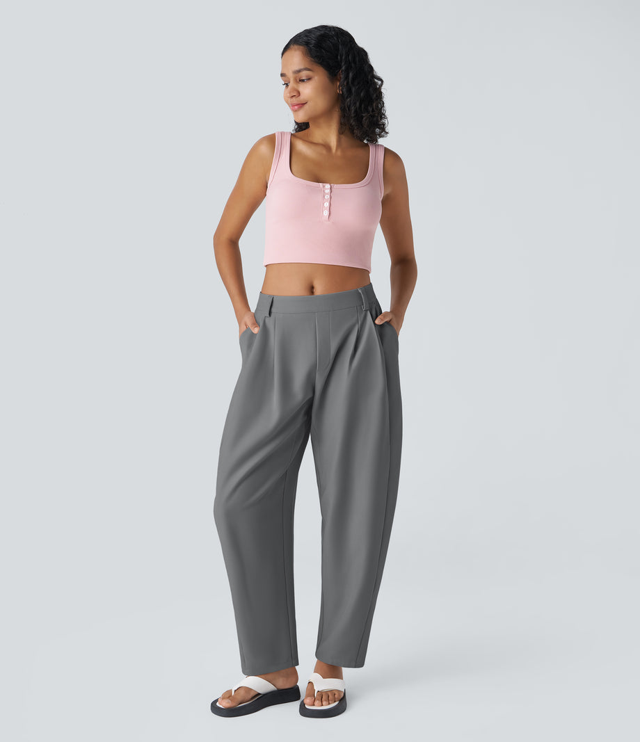 Mid Rise Pocket Barrel Leg Baggy Work Pants - Poppy Seed