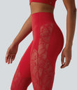 Halara UltraSculpt™ High Waisted Tummy Control Contrast Lace Yoga Flare Leggings with Pocket - Aura Orange