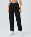Mid Rise Zipper Pocket Corduroy Casual Pants - Black