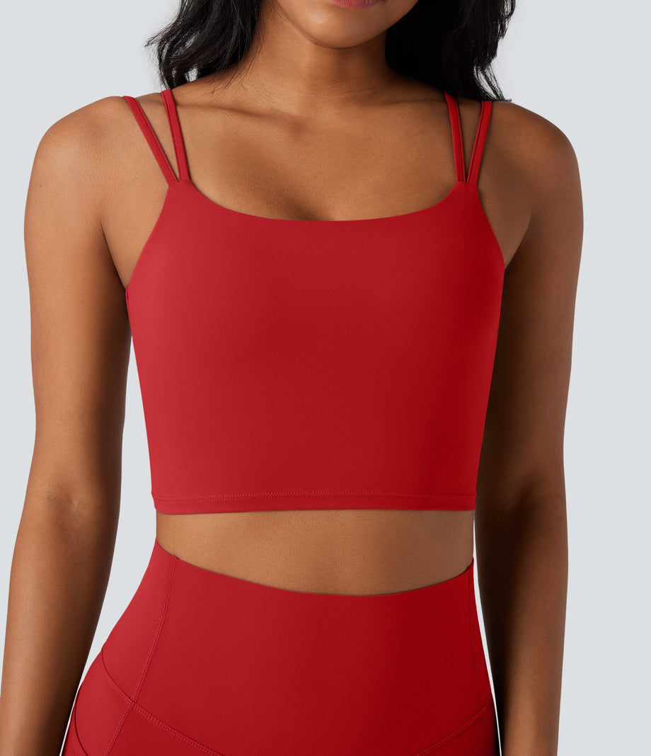 Halara UltraSculpt™ Double Straps Twisted Backless Cropped Yoga Tank Top - Aura Orange