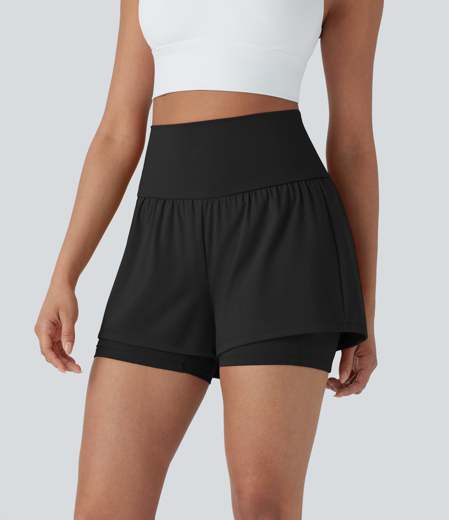 SoftlyZero™ Airy Super High Waisted 2-in-1 Cool Touch Yoga Shorts 5'' with Pockets - Black
