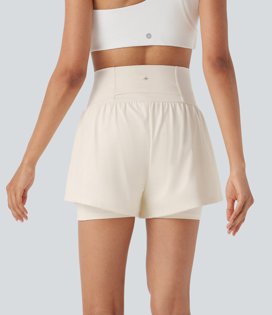 SoftlyZero™ Airy Super High Waisted 2-in-1 Cool Touch Yoga Shorts 5'' with Pockets - Egret
