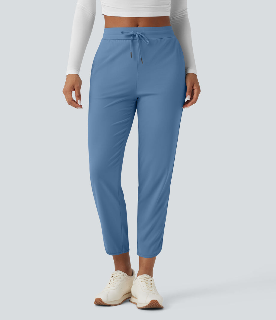 Mid Rise Drawstring Curved Hem Quick Dry Golf Tapered Pants with Pockets-UPF40+ - Cyaneus