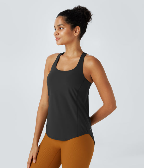 Halara UltraSculpt™ Round Neck Curved Hem Workout Tank Top - Black