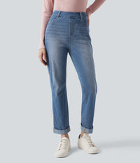 Halara Flex™ High Waisted Rolled Hem Casual Slim Jeans with Pockets -  Blue Jasper Denim