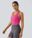SoftlyZero™ Plush U Neck Racerback Cut Out Cropped Yoga Tank Top - Fuchsia Purple