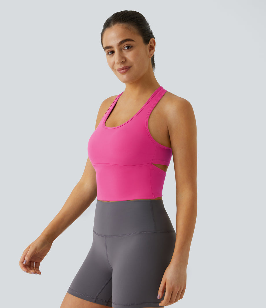 SoftlyZero™ Plush U Neck Racerback Cut Out Cropped Yoga Tank Top - Fuchsia Purple
