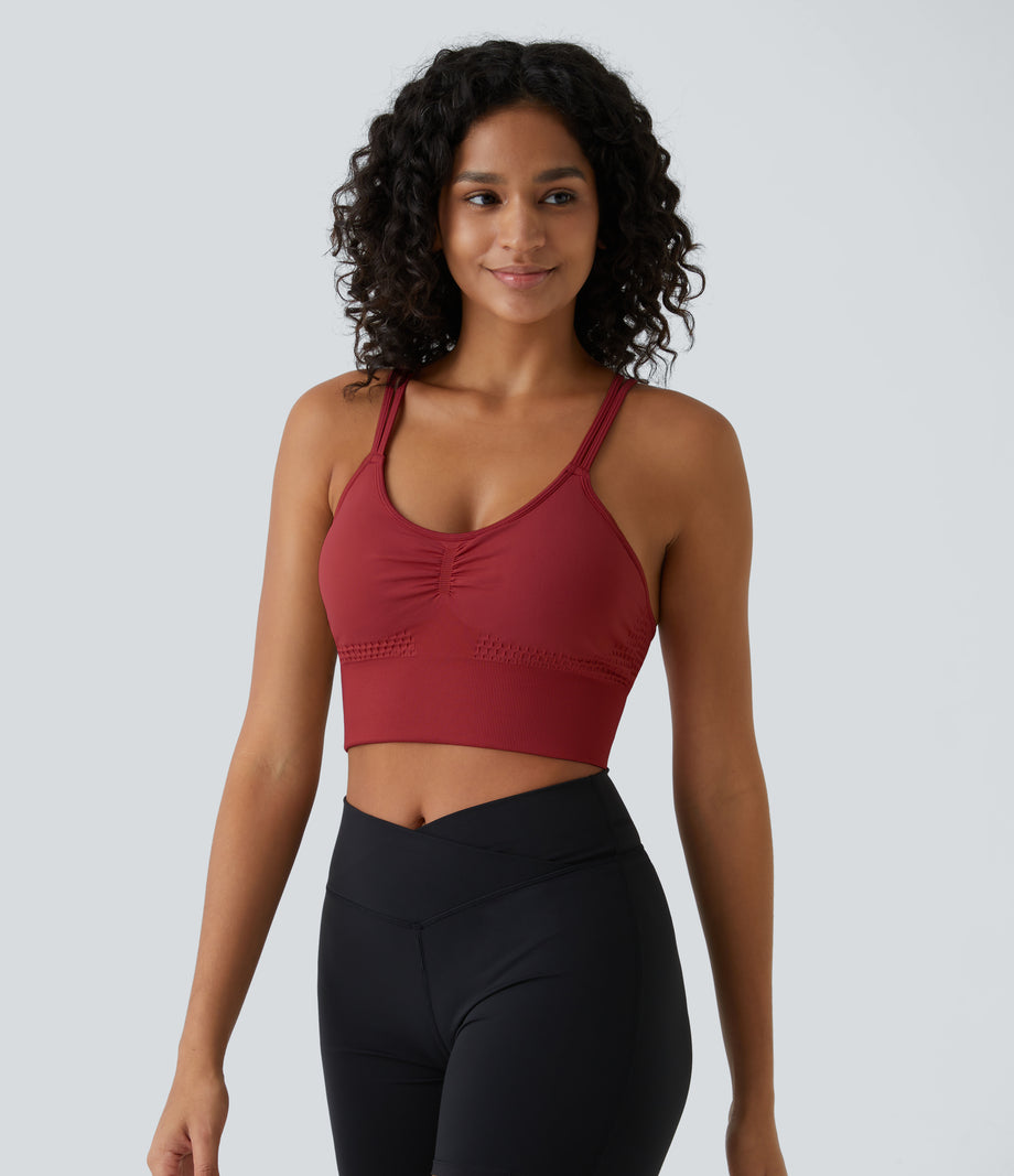 OneForm Seamless Flow Low Support Ruched Double Straps Sports Bra A-D Cups - American Beauty