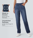 Halara Flex™ High Waisted Pockets Straight Leg Washed Casual Jeans - Paint Blue Denim