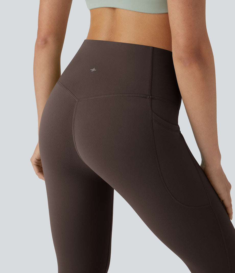 Halara UltraSculpt™ High Waisted Tummy Control Pedal Pusher Yoga Leggings with Pockets - Hot Fudge