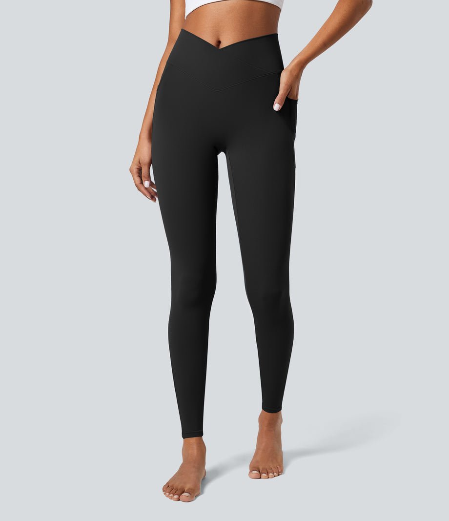 SoftlyZero™ Crossover Pocket Plain Leggings-UPF50+ - Black