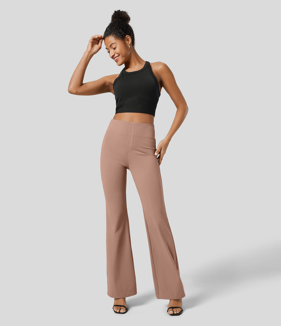 Halara Flex™ High Waisted Back Side Pocket Slight Flare Work Pants - Beaver Fur