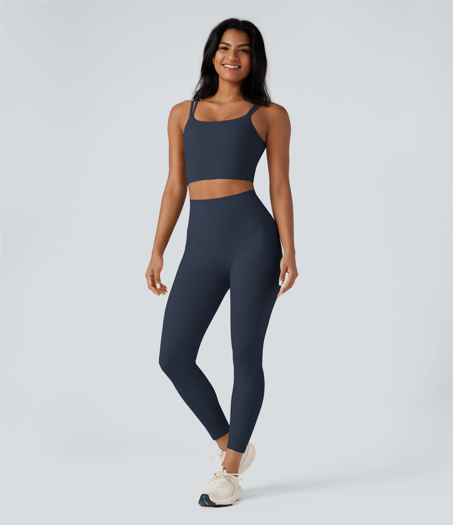 Halara UltraSculpt™ Double Straps Twisted Backless Cropped Yoga Tank Top - Carbon
