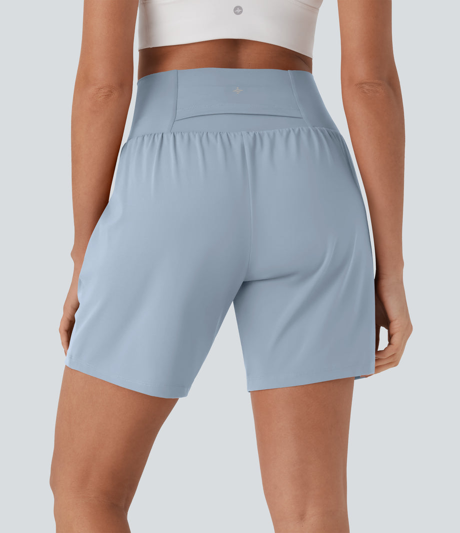SoftlyZero™ Airy Super High Waisted 2-in-1 Cool Touch Yoga Shorts 7" with Pockets - Baby Blue