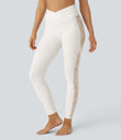 SoftlyZero™ High Waisted Crossover Contrast Lace Pocket Yoga Leggings-UPF50+ - White