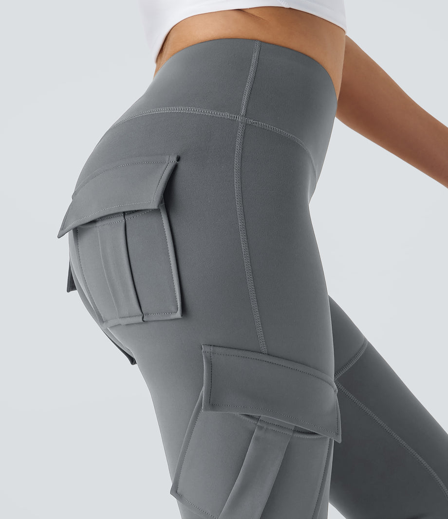 DayStretch High Waisted Cargo Pocket Skinny Yoga Leggings - Brick Gray