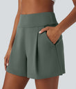 DayStretch High Waisted Work Baggy Shorts 4'' with Pockets - Deep Aquamarine