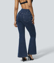 Halara Flex™ High Waisted Crossover Pocket Washed Casual Jeans - Washed Denim Navy Blue