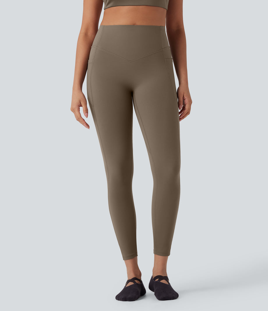 Halara UltraSculpt™ High Waisted Tummy Control Butt Lifting Ruched Pocket Shaping Yoga Leggings - Dawn Brown