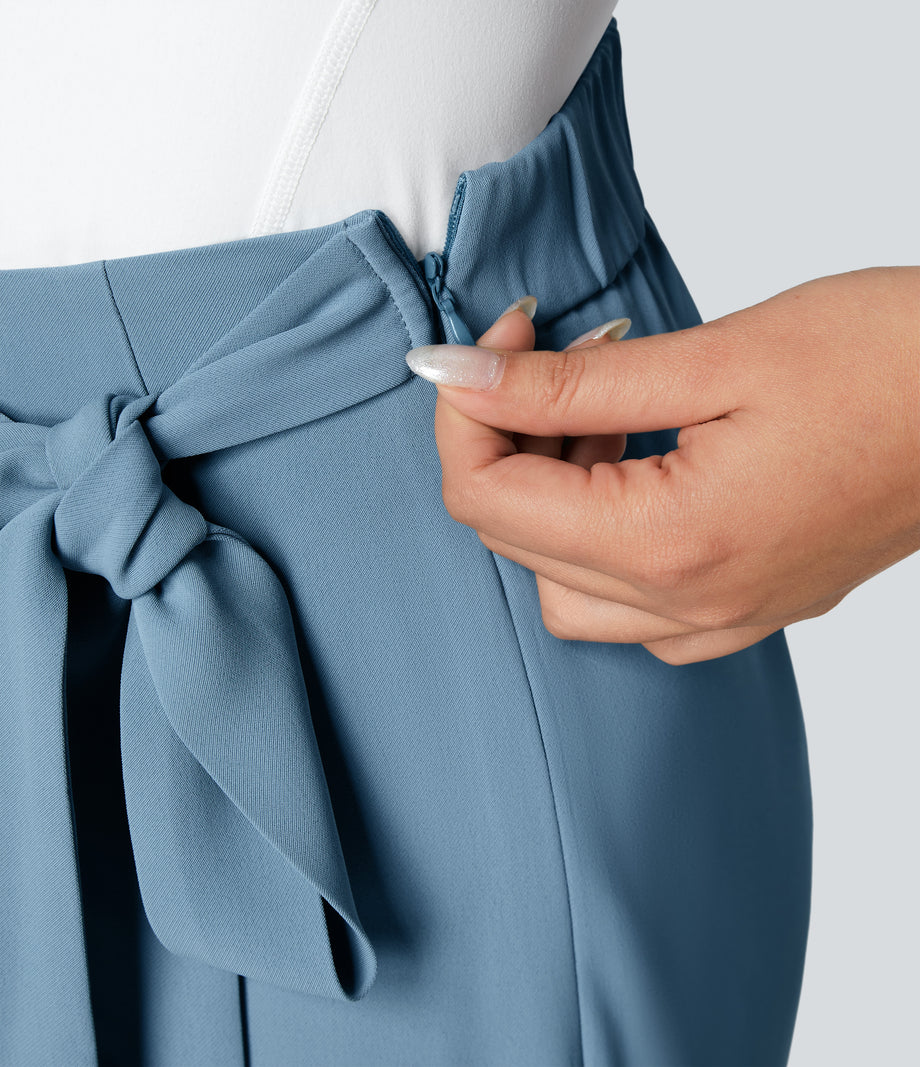 Halara Flex™ High Waisted Tie Side Wide Leg Work Pants - Whale Blue