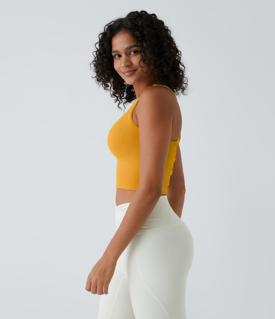Crisscross Backless Built-in Bra Cropped Running Tank Top A-D Cups - Golden Yellow