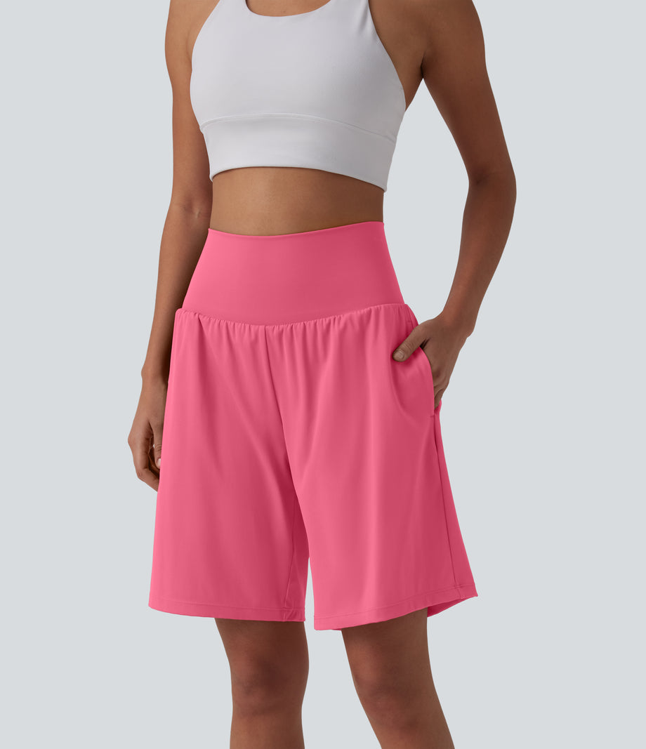 SoftlyZero™ Airy Super High Waisted 2-in-1 Cool Touch Yoga Shorts 9" with Pockets - Pink Lemonade