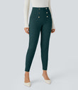 High Waisted Tummy Control Decorative Back Zipper Pockets Herringbone Work Leggings - Dark Sea