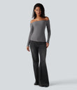 Ribbed Knit Off Shoulder Long Sleeve 2-in-1 Casual Top - Gray Quill