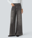Halara Flex™ High Waisted Pockets Washed Casual Wide Leg Jeans - Grey Black Denim