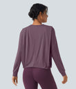 Round Neck Long Sleeve Ruched Yoga Sports Top-UPF50+ - Vintage Violet