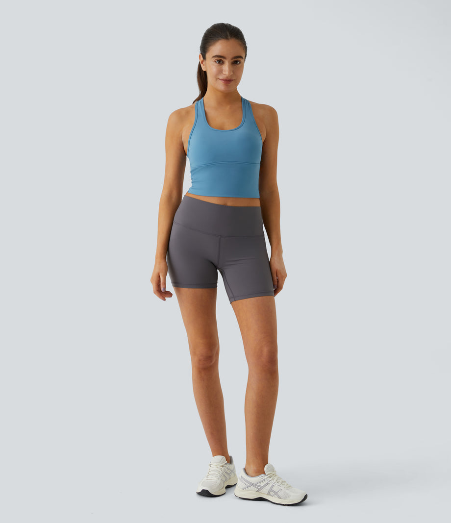 SoftlyZero™ Plush U Neck Racerback Cut Out Cropped Yoga Tank Top - Blue Heaven
