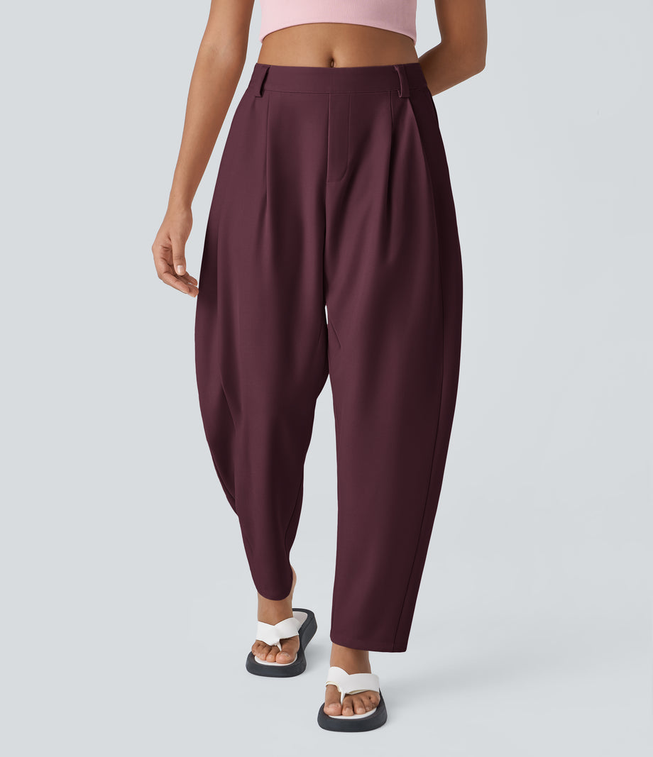 Mid Rise Pocket Barrel Leg Baggy Work Pants - Vineyard Wine