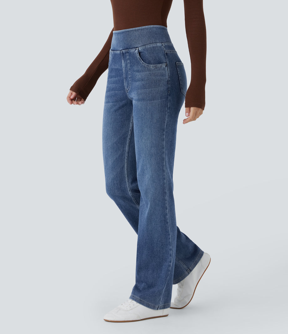Halara Flex™ High Waisted Pockets Washed Casual Bootcut Jeans - Royal Blue Denim