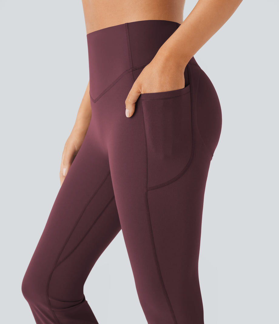 Halara UltraSculpt™ High Waisted Scrunch Butt Lifting Tummy Control Pocket Shaping Yoga Bootcut Leggings - Evening Red