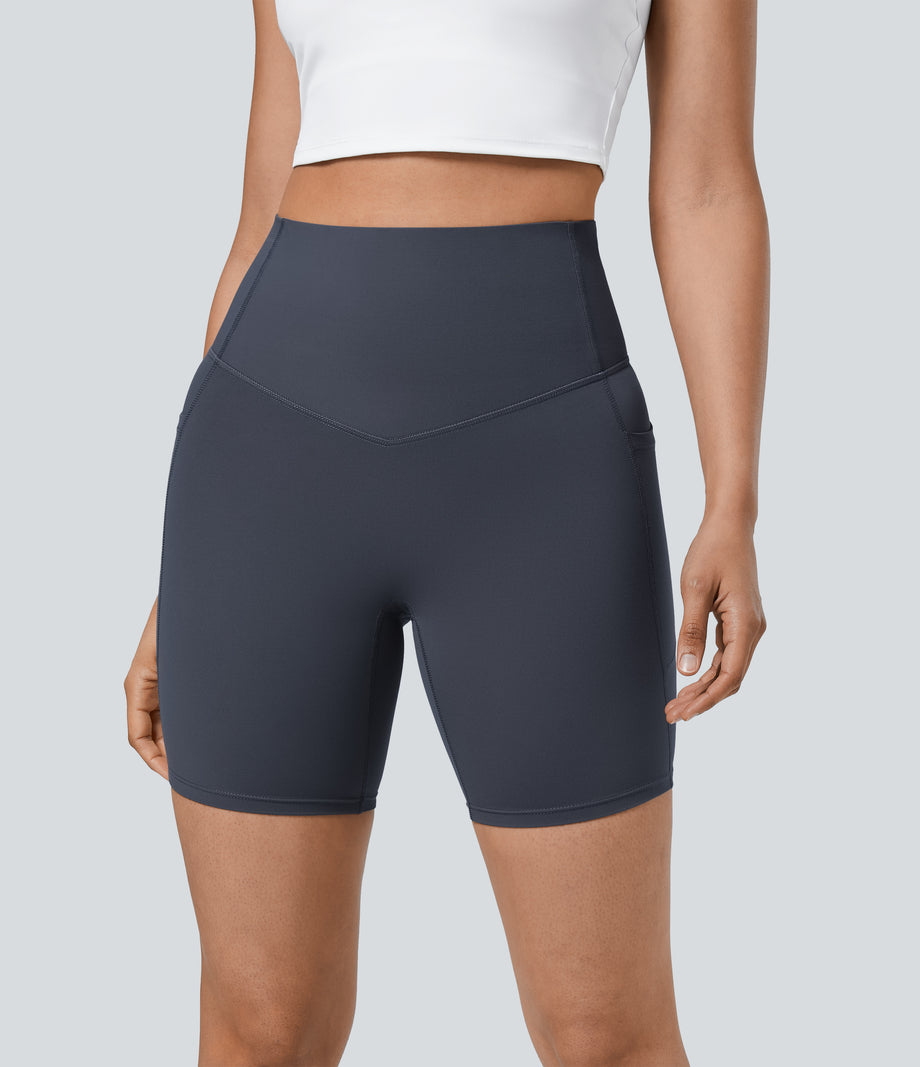 Halara UltraSculpt™ High Waisted Tummy Control Pocket Shaping Training Biker Shorts 7'' - Silent Blue