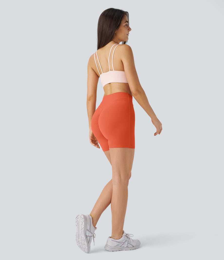 SoftlyZero™ Plush High Waisted Crossover Ruched Yoga Shorts 5'' - Tigerlily