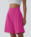 SoftlyZero™ Airy Super High Waisted 2-in-1 Cool Touch Yoga Shorts 9" with Pockets - Fuchsia Fedora