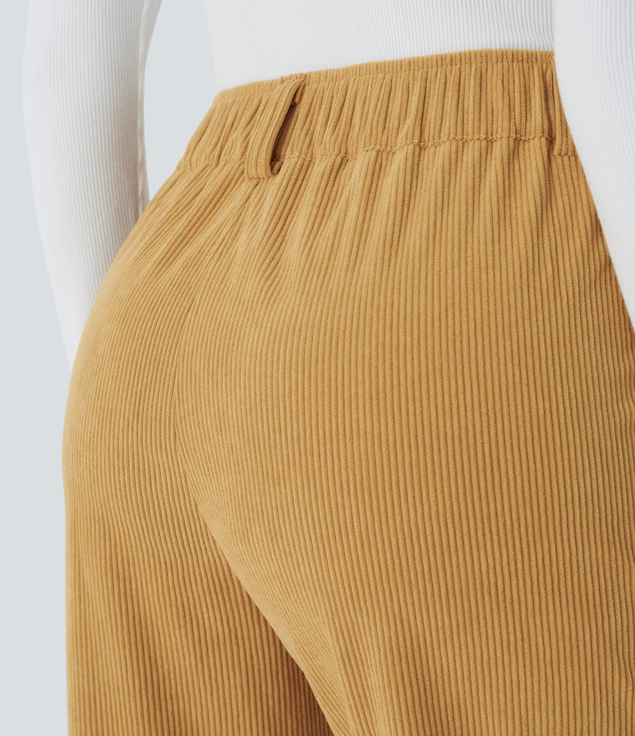 Mid Rise Zipper Pocket Corduroy Casual Pants - Amber Gold
