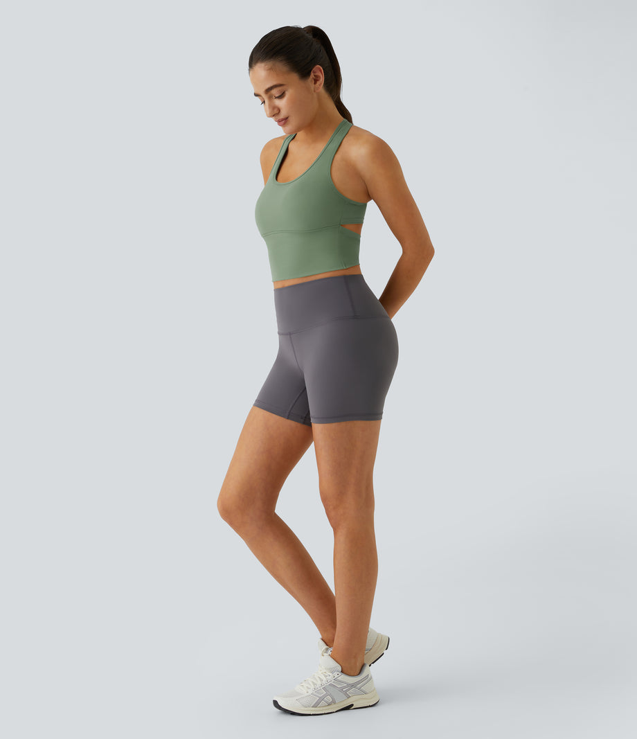 SoftlyZero™ Plush U Neck Racerback Cut Out Cropped Yoga Tank Top - Asparagus