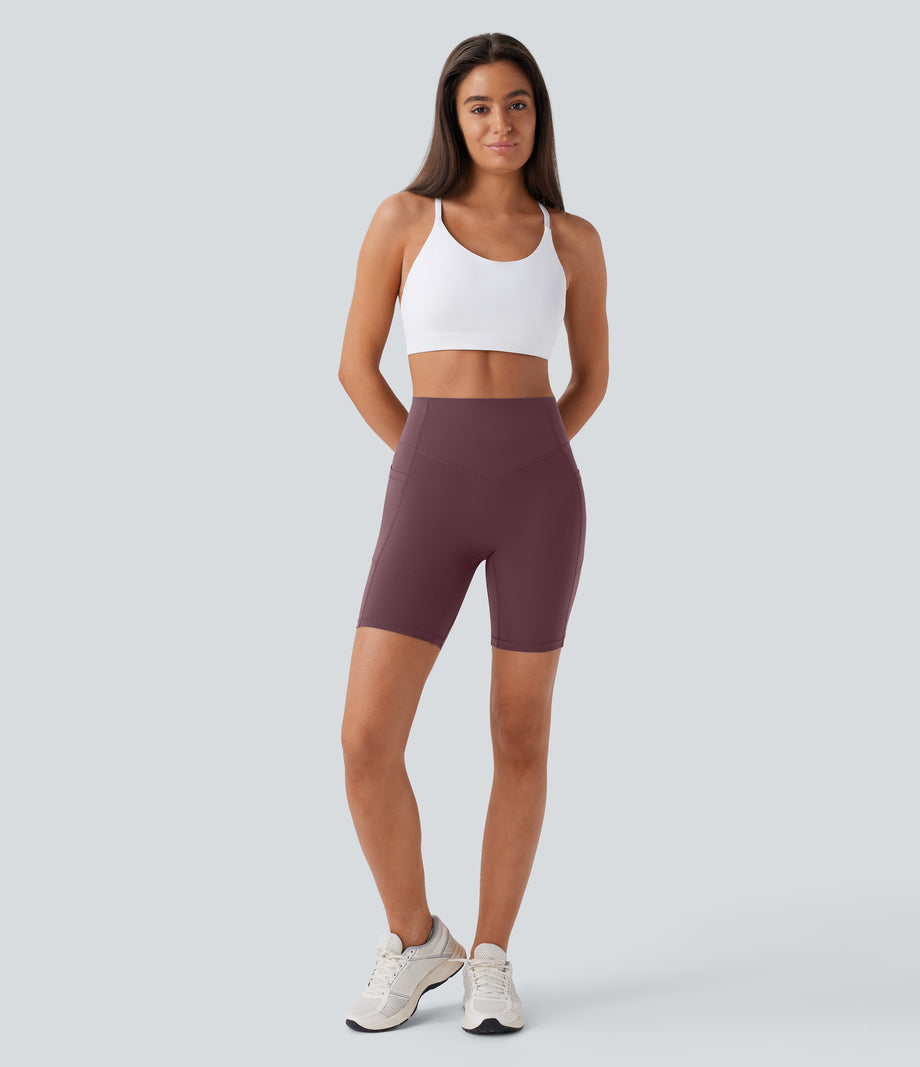 Halara UltraSculpt™ High Waisted Scrunch Butt Lifting Tummy Control Side Pocket Shaping Workout Biker Shorts 7'' - Evening Red