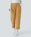 Mid Rise Zipper Pocket Corduroy Casual Pants - Amber Gold