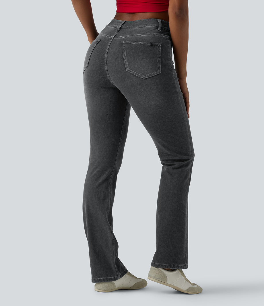 Halara Flex™ High Waisted Pockets Washed Casual Bootcut Jeans - Iron Gate Denim