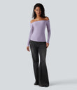 Ribbed Knit Off Shoulder Long Sleeve 2-in-1 Casual Top - Mashed Taro purple