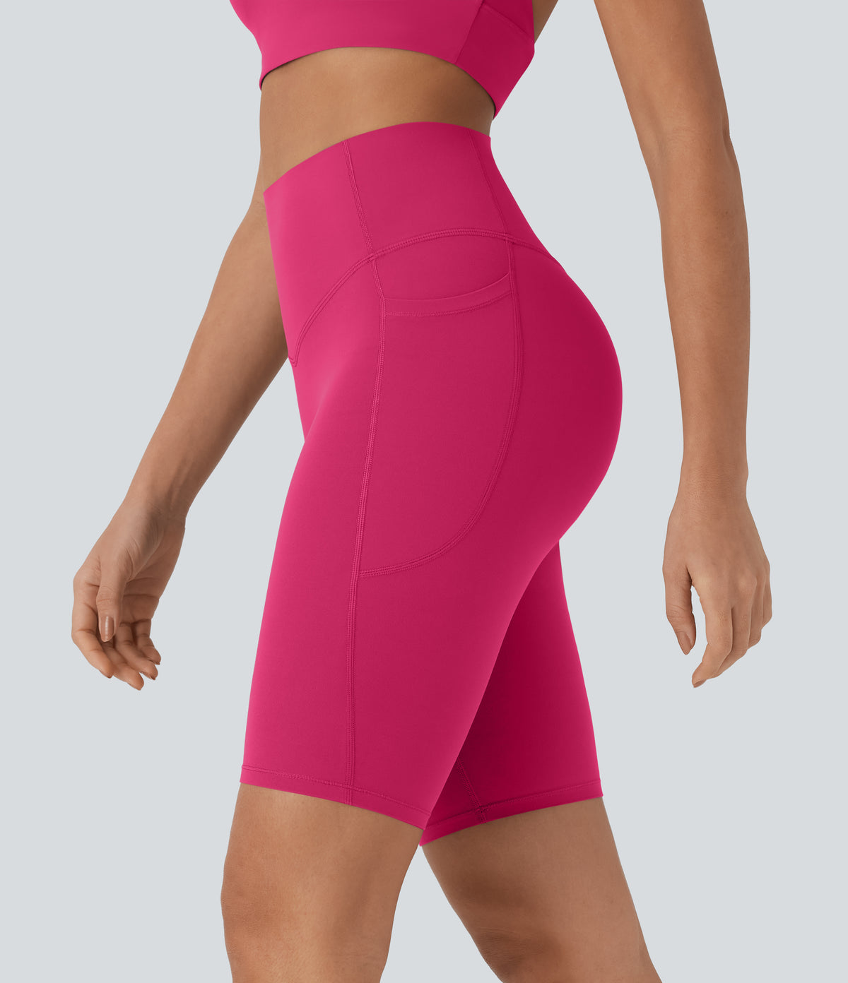 Halara UltraSculpt™ High Waisted Tummy Control Pocket Shaping Training Biker Shorts 9'' - Bright Rose